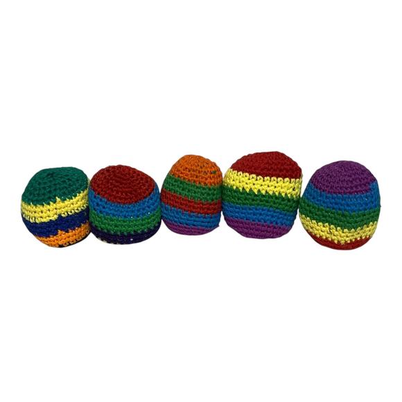 Lot of 5 Vintage 90s Crochet Rainbow Footbags Hacky Sack Style Hippy Bean Bags - Picture 3 of 9